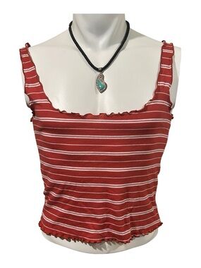 Striped Red Ruffle-Trim Crop Tank Top
